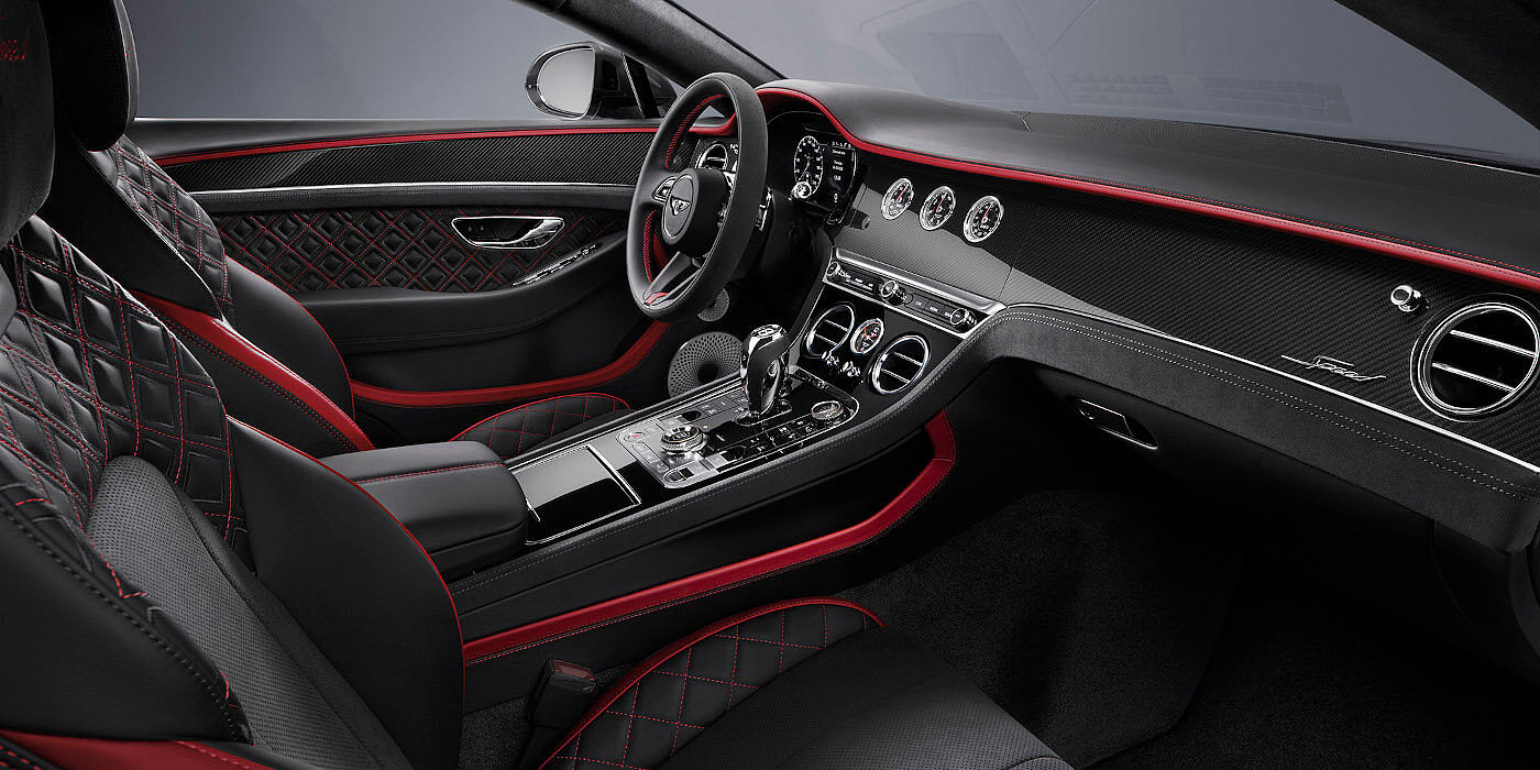 Bentley Johannesburg Bentley Continental GT Speed coupe front interior in Beluga black and Hotspur red hide
