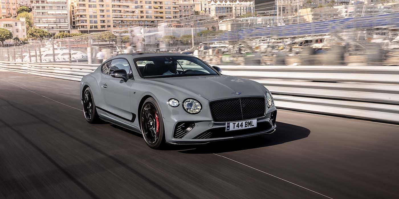 Bentley Johannesburg Bentley Continental GT S coupe in Cambrian Grey paint front 34 dynamic driving on track