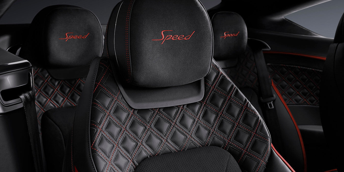 Bentley Johannesburg Bentley Continental GT Speed coupe seat close up in Beluga black and Hotspur red hide