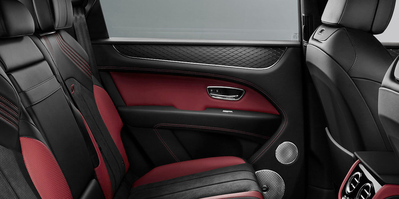 Bentley Johannesburg Bentley Bentayga S SUV rear interior in Beluga black and Hotspur red hide