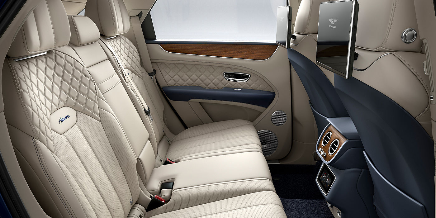 Bentley Johannesburg Bentley Bentayga Azure SUV rear interior in Imperial Blue and Linen hide