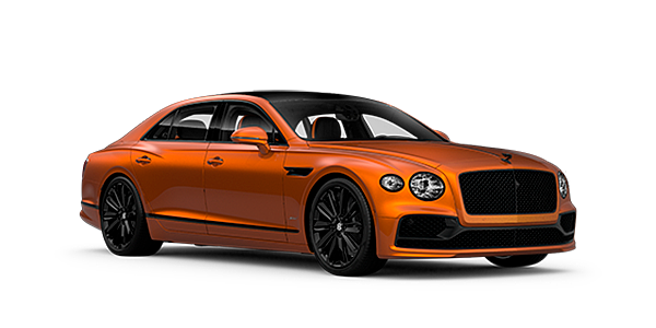 Bentley Johannesburg Bentley Flying Spur Speed front side angled view in Orange Flame coloured exterior. 