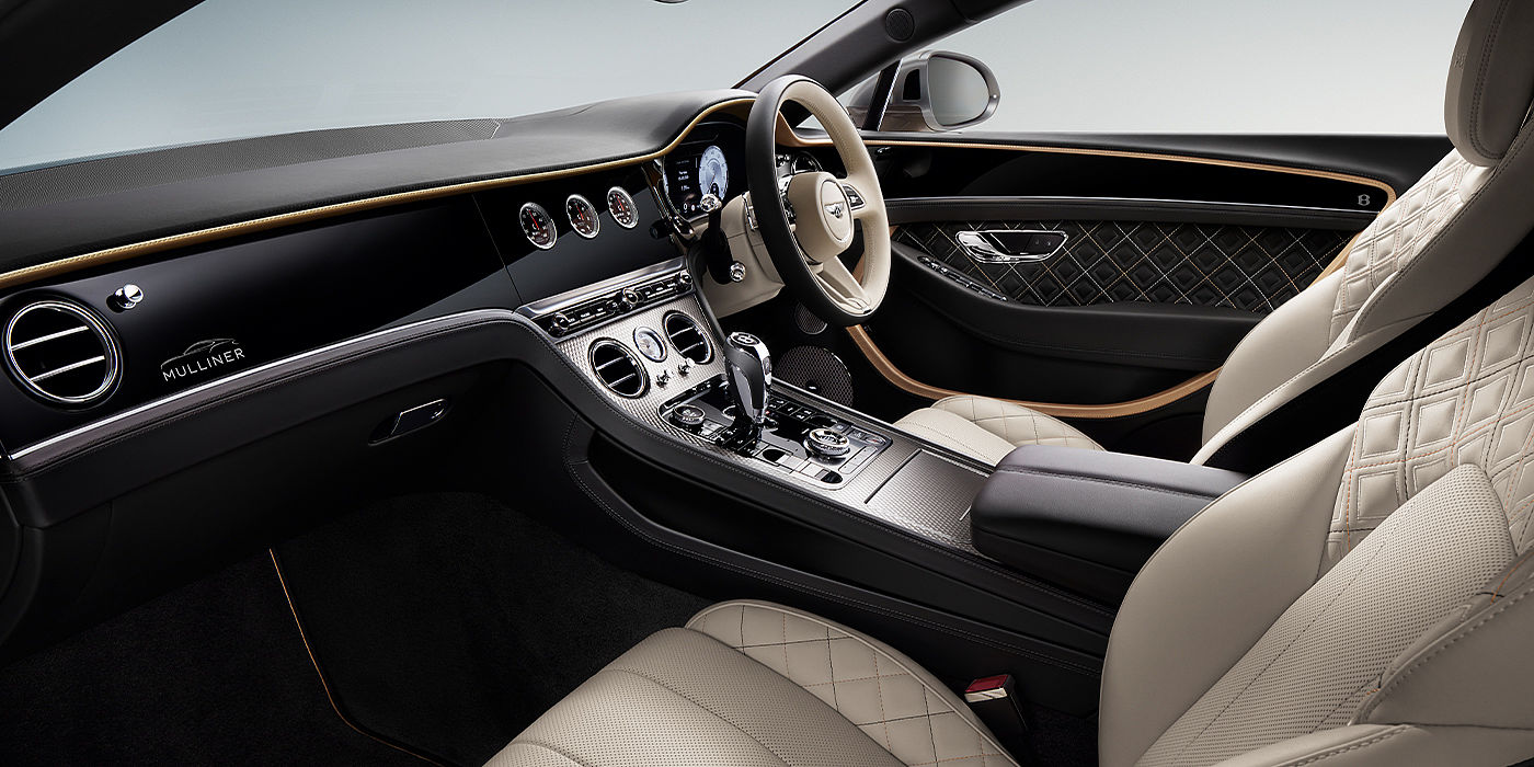 Bentley Johannesburg Bentley Continental GT Mulliner coupe front interior in Beluga black and Linen hide