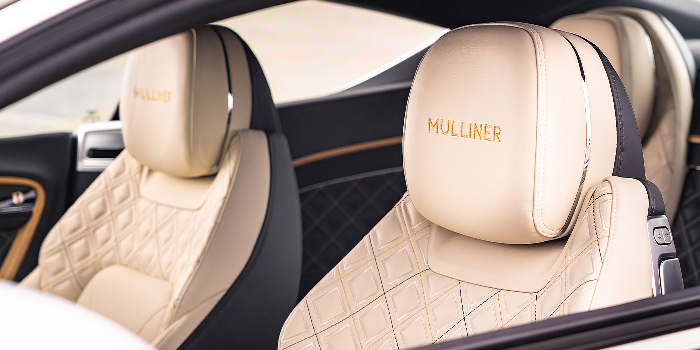 Bentley Johannesburg Bentley Continental GT Mulliner coupe seat detail in Beluga black and Linen hide