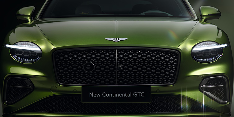 Bentley Johannesburg Bentley Continental GTC Speed convertible front bonnet detail in Tourmaline Green paint showing new light design